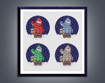 Snowman Cross Stitch Pattern PDF -  Winter Embroidery Design
