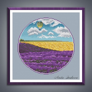 Cross stitch pattern Lavender Field modern embroidery chart counted cross stitch lavender flower pdf instant download