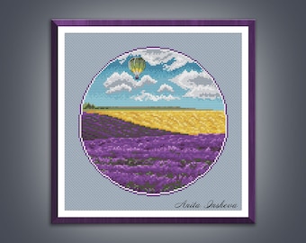 Cross stitch pattern Lavender Field modern embroidery chart counted cross stitch lavender flower pdf instant download