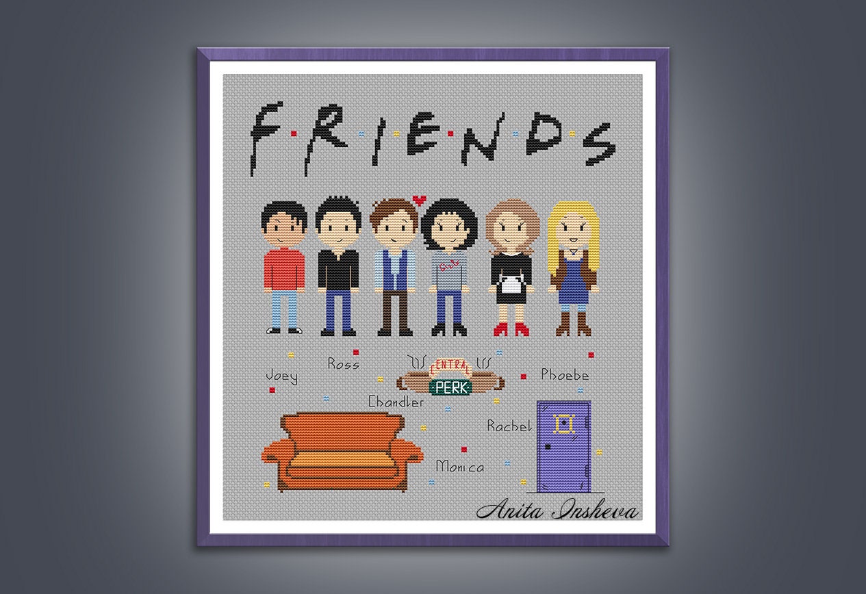 Friends Cross Stitch Pattern, Funny TV Show Cross Stitch, Modern Cross  Stitch, Comic Series Xstitch, Friends Sofa, Fountain, Umbrella 034 