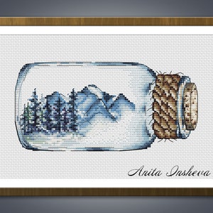 Cross stitch pattern Mountains in the Bottle Nature pattern modern embroidery chart counted cross stitch pdf instant download