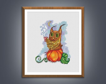 Cross stitch pattern Who's There Owl cross stitch pattern Pumpkin cross stitch pdf instant download