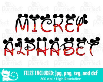 Mickey Mouse Alphabet Font SVG, Mickey Mouse Letters SVG, Disney Digital Cut Files in svg, dxf, png and jpg, Printable Clipart