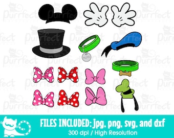 Mouse and Friends Things SVG Bundle Pack, Digitale Schnittdateien in svg, dxf, png und jpg, druckbare Clipart, Sofort Download