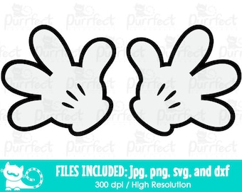 Mickey and Minnie Hands Open SVG, Mickey Gloved Hands SVG, Disney Digital Cut Files in svg, dxf, png and jpg, Printable Clipart
