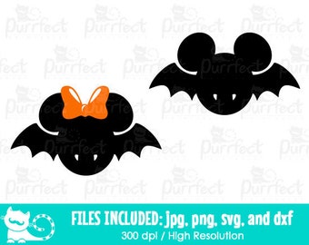Mouse Vampire Bats SVG, Mickey and Minnie Halloween SVG, Digital Cut Files in svg dxf png and jpg, Printable Clipart