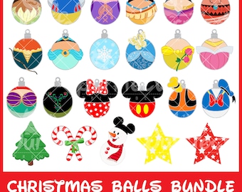 Christmas Mouse Balls SVG Bundle Xmas Decorations Lanterns Snowman Princess Sublimation Printable  Instant Digital Download svg dxf jpeg png