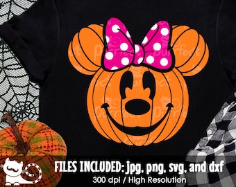 Pumpkin Face Mouse Girl SVG, Cute Halloween Pumpkin SVG, Digital Cut Files in svg, dxf, png and jpg, Printable Clipart, Instant Download