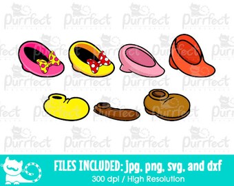 Mouse and Friends Shoes Design SVG Bundle Pack, Fichiers de coupe numérique en svg, dxf, png et jpg, Clipart imprimable, Téléchargement instantané