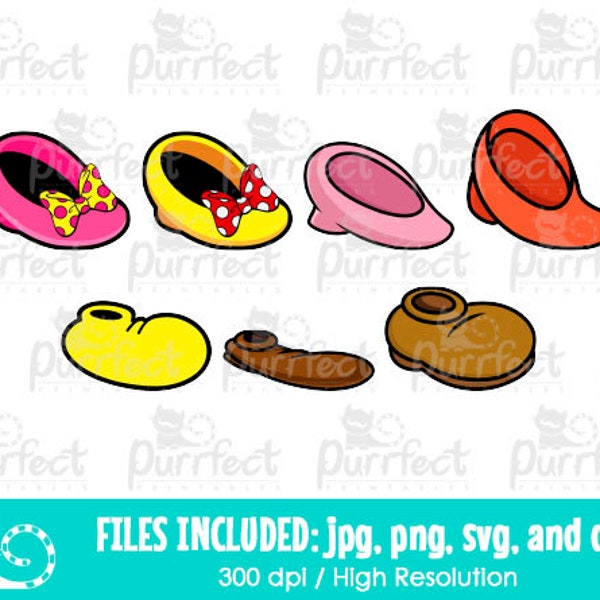 Mouse and Friends Shoes Design SVG Bundle Pack, Digital Cut Files in svg, dxf, png and jpg, Printable Clipart, Instant Download