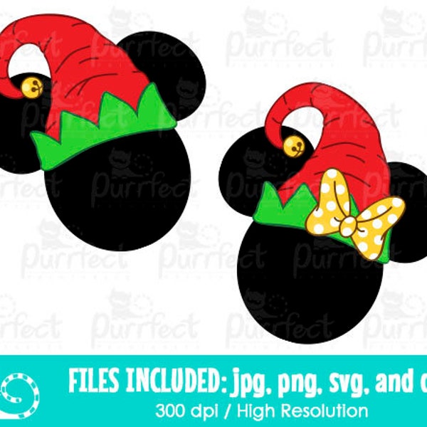 Mouse Christmas Elf Hat SVG, Christmas 2022 Decor SVG, Digital Cut Files in svg, dxf, png and jpg, Printable Clipart, Instant Download