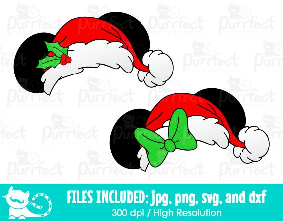 Mouse Christmas Santa Ear Hat SVG, Digital Cut Files in Svg, Dxf