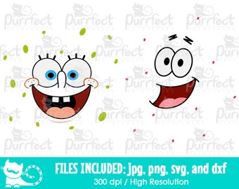 Spongebob and Patrick Face SVG, Digital Cut Files in svg, dxf, png and jpg, Printable Clipart