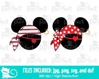 Muis Cute Pirate SVG, Digital Cut Files in svg, dxf, png en jpg, Afdrukbare Clipart