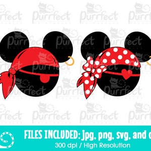 Mouse Cute Pirate Red SVG, Digital Cut Files in svg, dxf, png and jpg, Printable Clipart