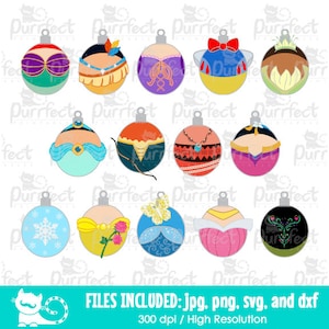 Princess Christmas Balls Decorations SVG Bundle, Character Princess Clipart svg dxf png jpg, Printable Clipart, Instant Digital Download