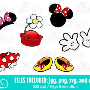 Mouse Head Body Hands Shoes SVG, Minnie Head and Body SVG, Digital Cut Files in svg, dxf, png and jpg, Printable Clipart