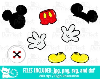 Mouse Head Body Hands Shoes Designs SVG, Mouse Head and Body SVG, Digital Cut Files in svg, dxf, png and jpg, Printable Clipart