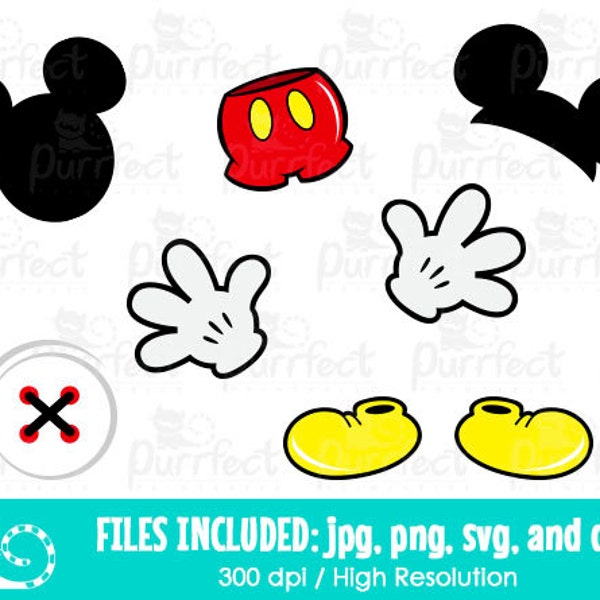 Mouse Head Body Hands Shoes Designs SVG, Mouse Head and Body SVG, Digital Cut Files in svg, dxf, png and jpg, Printable Clipart