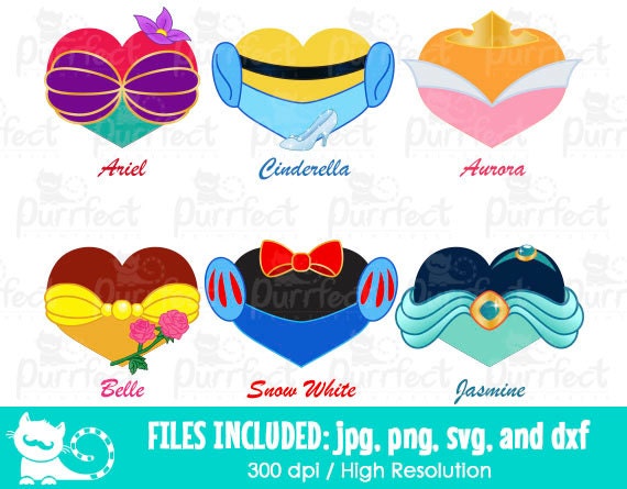 Download Clip Art Digital Cut Files In Svg Valentines Princess Dressed Heart Bundle 1 Svg Dxf Png And Jpg Printable Clipart Art Collectibles