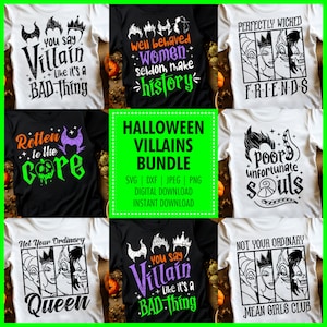Spooky Villains SVG Bundle Sublimation Designs Not So Scary Halloween Mouse Ears Drink Party Digital Instant Download svg dxf jpeg png
