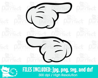 Mickey and Minnie Pointing Hands SVG, Mickey Gloved Hands SVG, Disney Digital Cut Files in svg, dxf, png and jpg, Printable Clipart