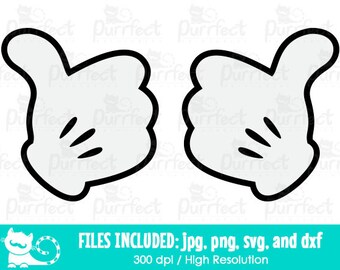 Mickey and Minnie Thumbs UP SVG, Mickey Gloved Hands SVG, Disney Digital Cut Files in svg, dxf, png and jpg, Printable Clipart