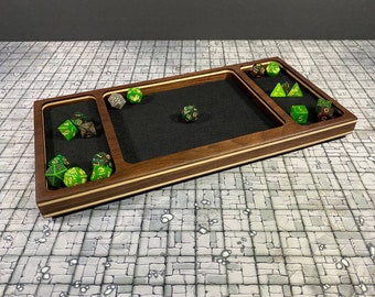 Handcrafted Wood Dice Tray: Felt Lined Rolling Tray for DND TTRPGs