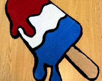 Ręcznie robiony dywanik z motywem rakiety fajerwerkowej: czerwono-biało-niebieski, letni wystrój
