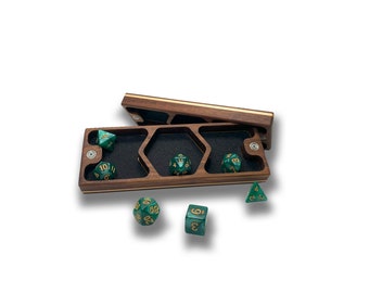Handcrafted Walnut Dice Vault – Magnetic RPG Dice Case for Dungeons & Dragons, Holds 2+ Sets