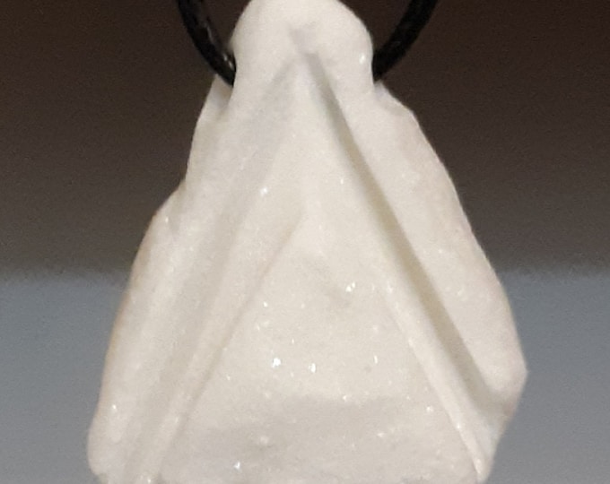 Triangle Necklace, Alabama Marble, Carved, Stone, Geometric, Abstract, White