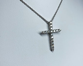 1 Carat Diamond Cross Necklace, Diamond Pendant, 14K White Gold 20" Chain, Pendant, Christmas Gift, Anniversary gift, Diamond Accessory