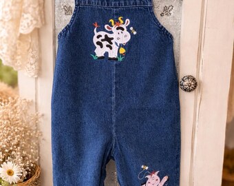Vintage Oshkosh Overalls Blue Corduroy Dalmatian Dog Print Oshkosh 