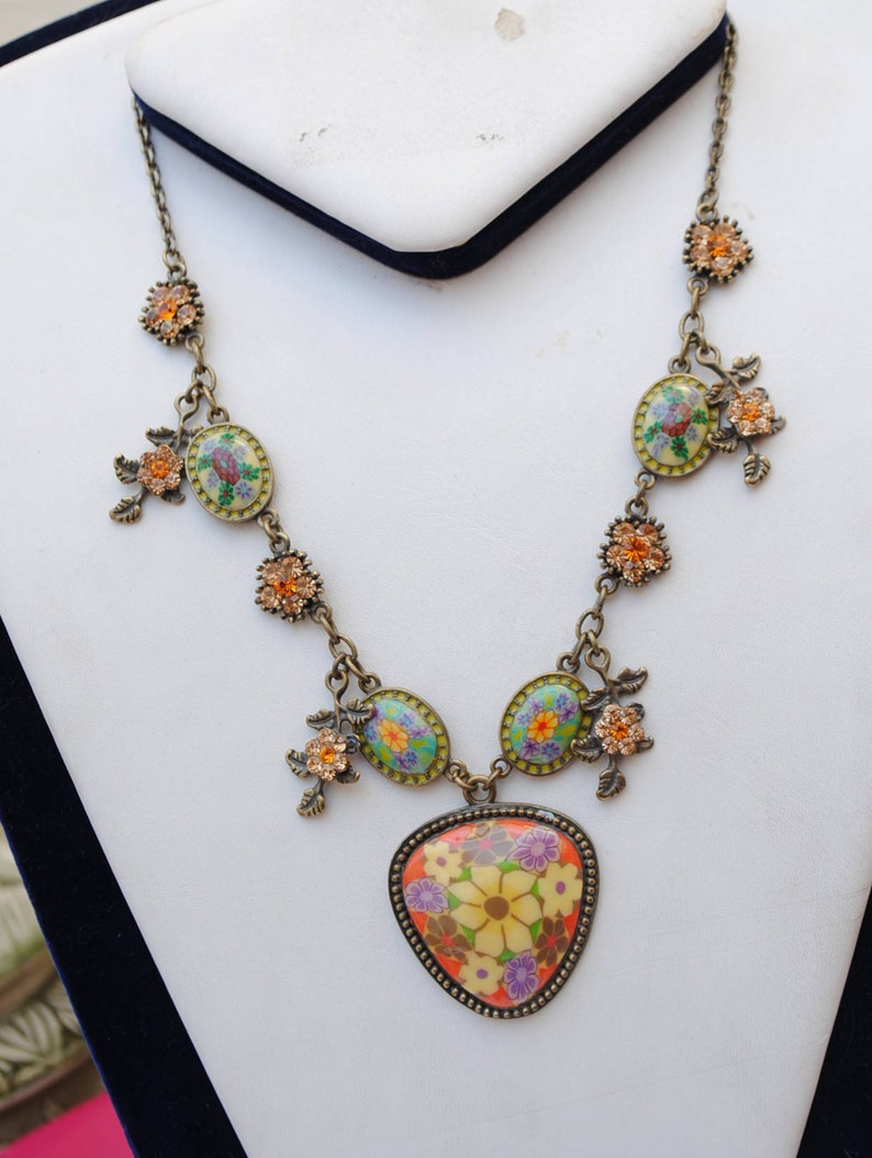 Vintage necklace flower necklace boho hippie style summer necklace woman necklace vintage jewelry