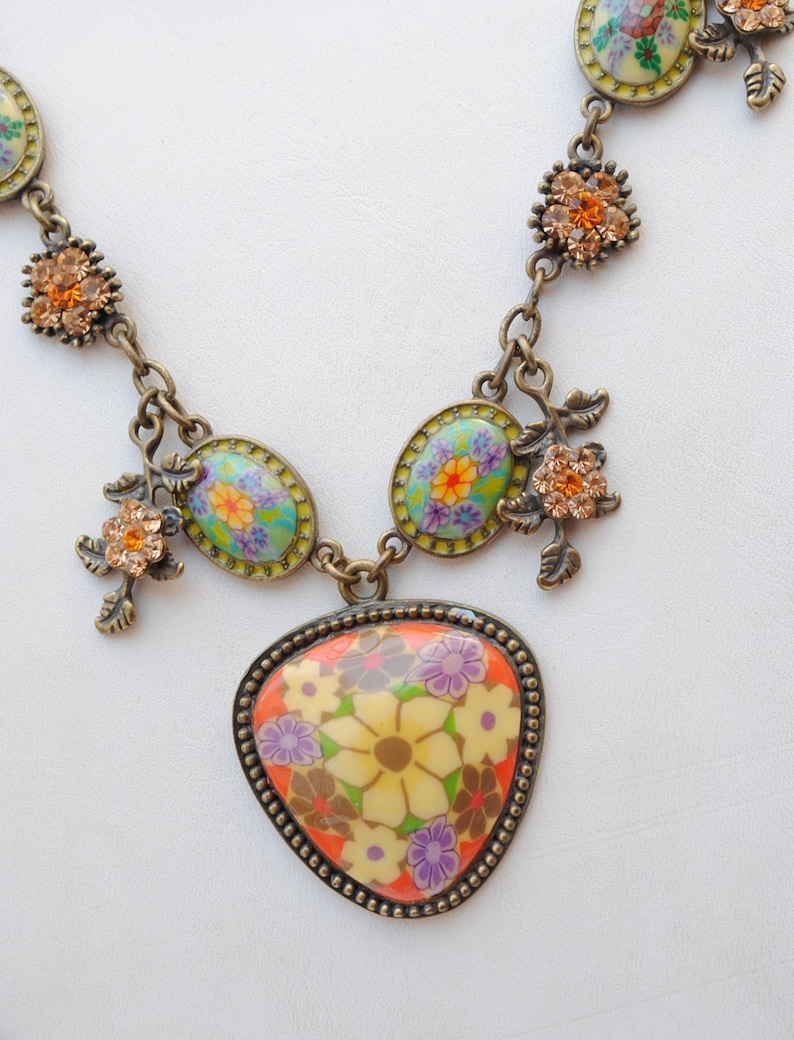 Vintage necklace flower necklace boho hippie style summer necklace woman necklace vintage jewelry
