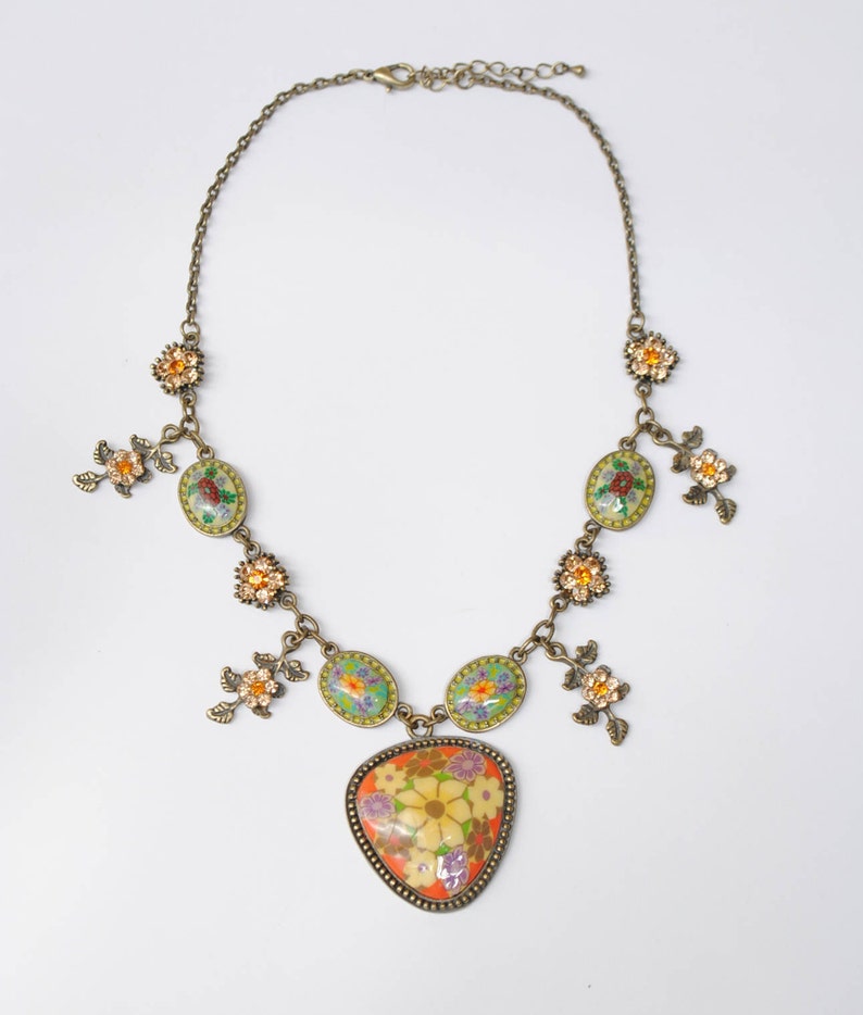Vintage necklace flower necklace boho hippie style summer necklace woman necklace vintage jewelry
