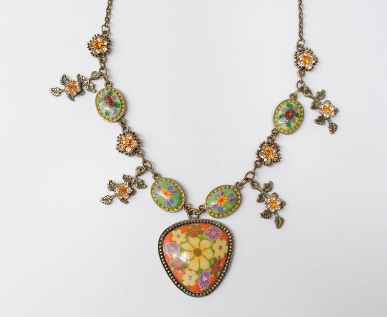 Vintage necklace flower necklace boho hippie style summer necklace woman necklace vintage jewelry