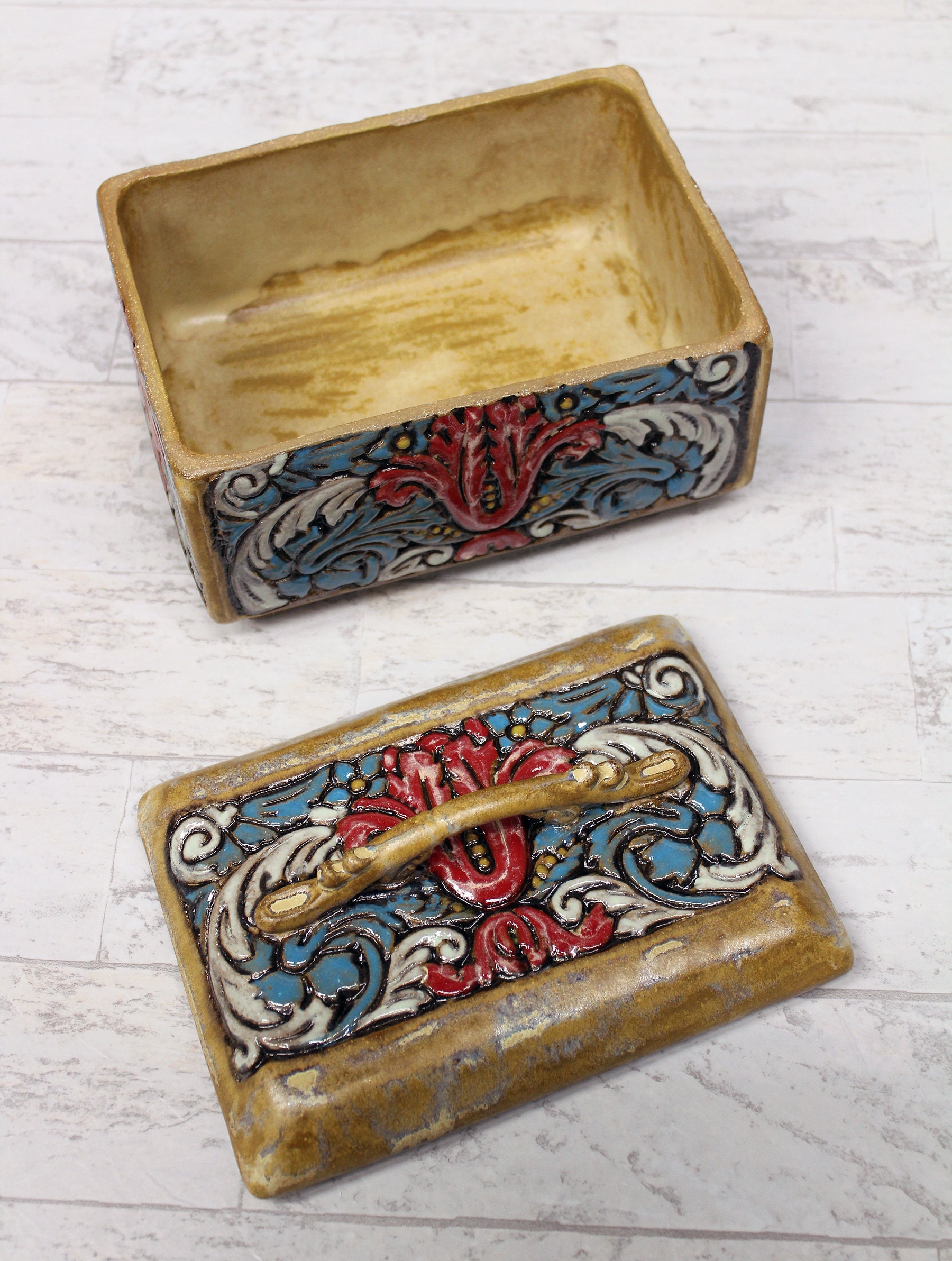 Ceramic Pottery Box with Lid and Handle Etsy