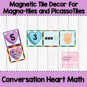 Valentine Math Printable Magnetic Tile Stickers | Magna-Tiles, PicassoTiles Compatible | Classroom | Instant Download