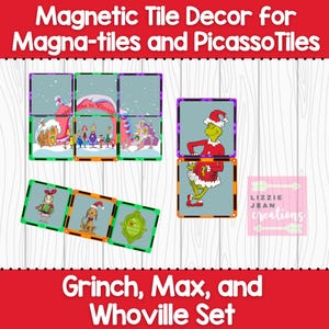 Grinch, Max, and Whoville  Magnetic Tile Stickers (Printable)