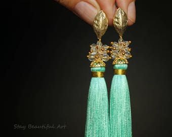 Tassel Earrings Bridal Earrings Bridesmaid Earrings Wedding Earrings Long Earrings Tassels Fringe Earrings Blue Earrings Cluster Earrings