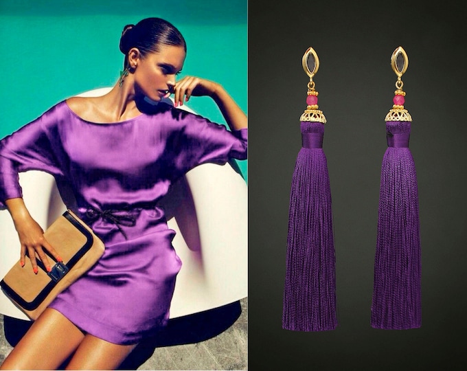 Tassel Earrings Purple Earrings Tassel Jewelry Long Earrings Amethyst