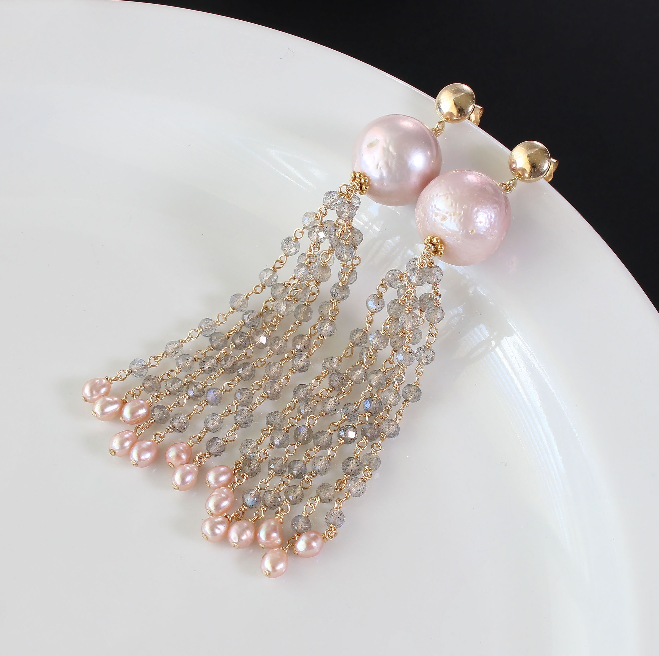 Pearl Earrings Tassel Earrings Gemstone Earrings Waterfall - Etsy