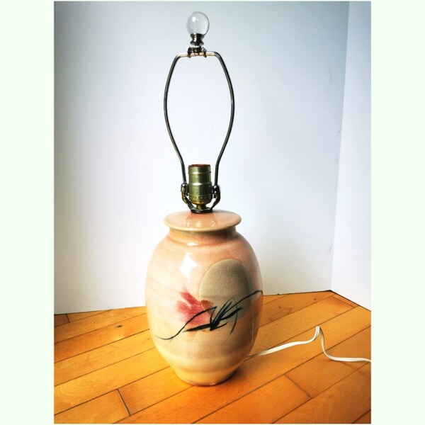 Vintage Peach Crackle Glaze Studio Pottery Lamp