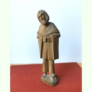 Vintage Hand Carved Wood Rustic St. Francis of Assisi Sculpture with Dog Jesus Sculpture