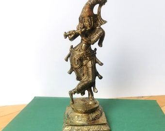 Vintage Brass Rattankosin Teppanom Thai Krishna Bhagwan Buddha Playing Flute Musician