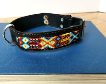 Hand Made Large Mexican Embroidered Leather Dog Collar 20&quot; Dark Brown