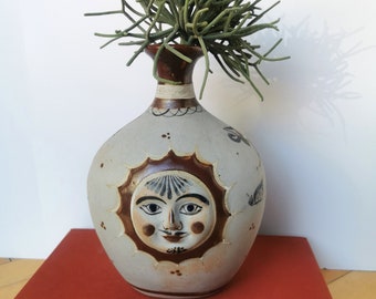 Vintage Tonala Sun Face Vase Signed Zanata