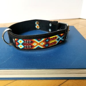 Hand Made Large Mexican Embroidered Leather Dog Collar 20&quot; Dark Brown