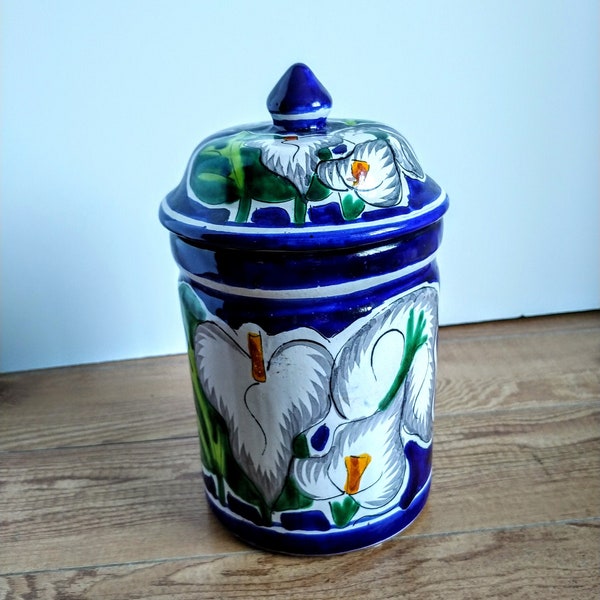 Talavera Hand Painted Calla Lily Canister Jar with Lid